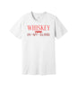 Whiskey Runs in My Blood graphic on a white Bella+Canvas 3001 tee