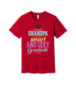 Proud Grandpa of the Graduate graphic on a red Bella+Canvas 3001 tee