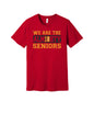 Almighty Seniors 2018 graphic on a red Bella+Canvas 3001 tee