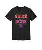 I Follow Dogs graphic on a black Bella+Canvas 3001 tee