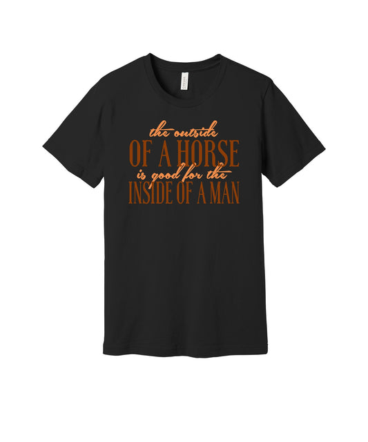 Outside of a Horse graphic on a black Bella+Canvas 3001 tee