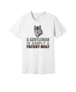 A Gentleman Is a Patient Wolf graphic on a white Bella+Canvas 3001 tee