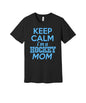 Keep Calm Hockey Mom graphic on a black Bella+Canvas 3001 tee