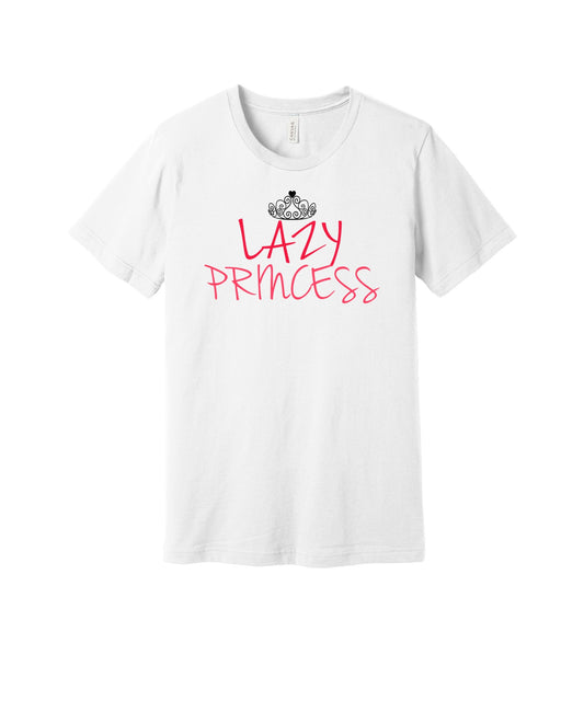 Lazy Princess graphic on a white Bella+Canvas 3001 tee