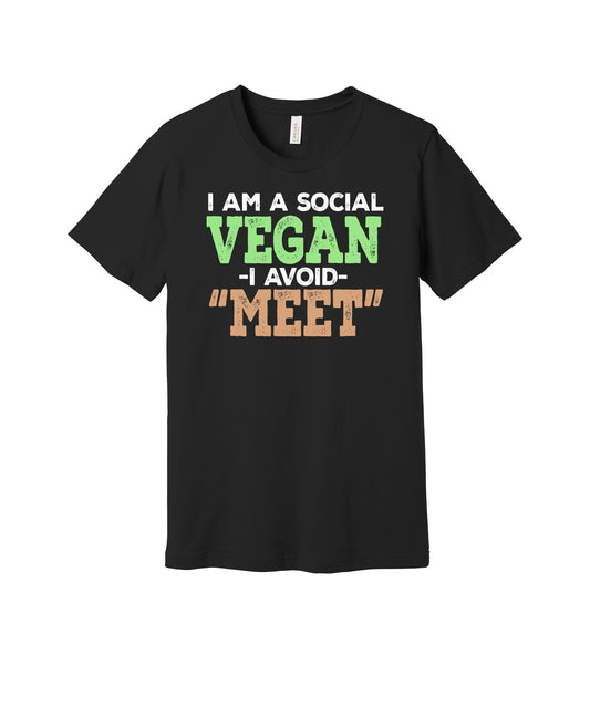 Social Vegan graphic on a black Bella+Canvas 3001 tee