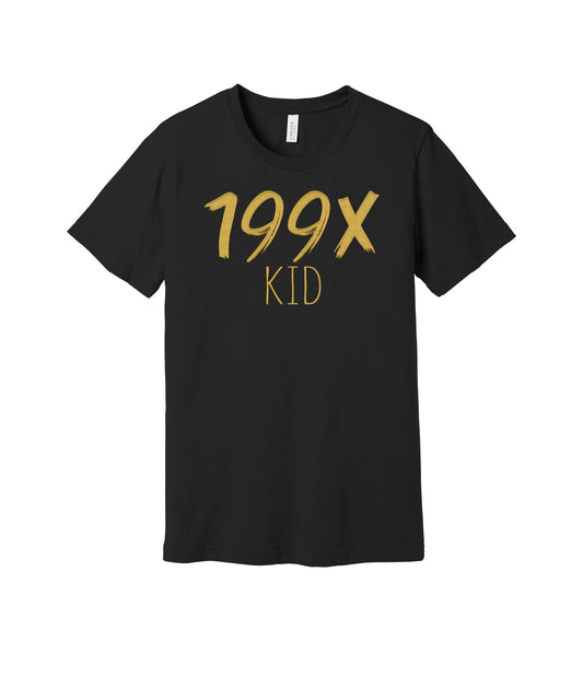 199X Kid graphic on a black Bella+Canvas 3001 tee