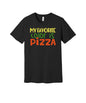My Favorite Color Is Pizza graphic on a black Bella+Canvas 3001 tee