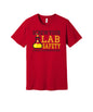 Lab Safety I Want Superpowers graphic on a red Bella+Canvas 3001 tee